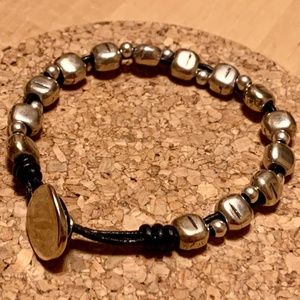 Silver Beaded Leather Uno de 50 Style Bracelet